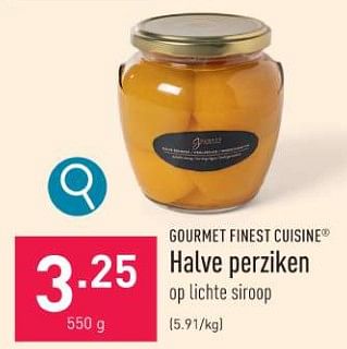 Promoties Halve perziken - Gourmet Finest Cuisine - Geldig van 18/12/2023 tot 29/12/2023 bij Aldi