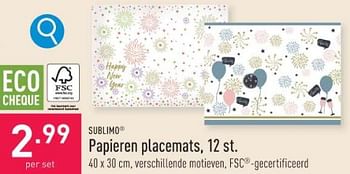 Promoties Papieren placemats - Sublimo - Geldig van 20/12/2023 tot 29/12/2023 bij Aldi