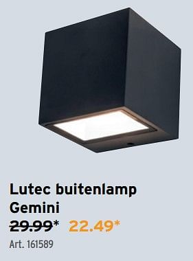 Promoties Lutec buitenlamp gemini - Lutec - Geldig van 13/12/2023 tot 19/12/2023 bij Gamma