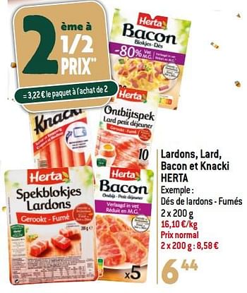 Promotions Lardons, lard, bacon et knacki herta - Herta - Valide de 13/12/2023 à 19/12/2023 chez Match