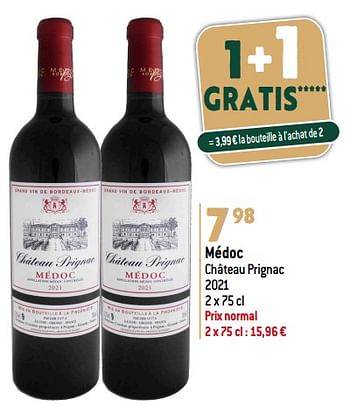 Promotions Médoc château prignac 2021 - Vins rouges - Valide de 13/12/2023 à 19/12/2023 chez Match