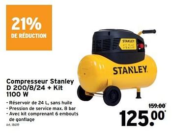 Promotions Compresseur stanley d 200-8-24 + kit - Stanley - Valide de 13/12/2023 à 19/12/2023 chez Gamma