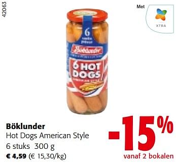 Promoties Böklunder hot dogs american style - Böklunder - Geldig van 13/12/2023 tot 31/12/2023 bij Colruyt