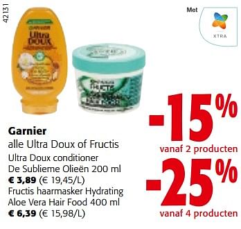 Promoties Garnier alle ultra doux of fructis - Garnier - Geldig van 13/12/2023 tot 31/12/2023 bij Colruyt