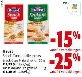 Promoties Haust snack cups of alle toasts - Haust - Geldig van 13/12/2023 tot 31/12/2023 bij Colruyt