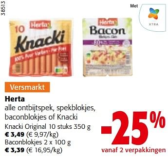 Promoties Herta alle ontbijtspek, spekblokjes, baconblokjes of knacki - Herta - Geldig van 13/12/2023 tot 31/12/2023 bij Colruyt