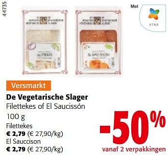 Promoties De vegetarische slager filettekes of el saucissón - De Vegetarische Slager - Geldig van 13/12/2023 tot 31/12/2023 bij Colruyt