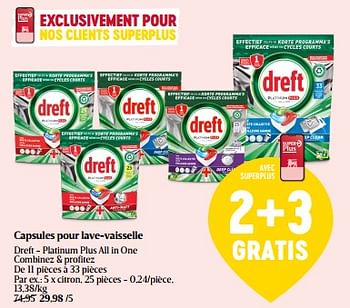 Promotions Capsules pour lave-vaisselle dreft - platinum plus all in one citron - Dreft - Valide de 14/12/2023 à 20/12/2023 chez Delhaize