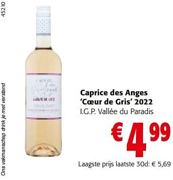 Promoties Caprice des anges coeur de gris 2022 i.g.p. vallée du paradis - Rosé wijnen - Geldig van 13/12/2023 tot 31/12/2023 bij Colruyt