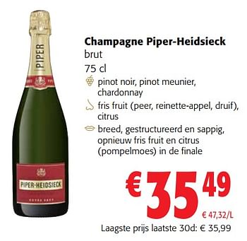 Promoties Champagne piper-heidsieck brut - Champagne - Geldig van 13/12/2023 tot 31/12/2023 bij Colruyt