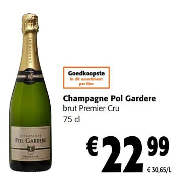 Promotions Champagne pol gardere brut premier cru - Champagne - Valide de 13/12/2023 à 31/12/2023 chez Colruyt
