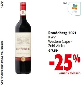 Promoties Roodeberg 2021 kwv western cape - zuid-afrika - Rode wijnen - Geldig van 13/12/2023 tot 31/12/2023 bij Colruyt