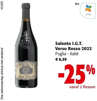 Promoties Salento i.g.t. verso rosso 2022 puglia - italië - Rode wijnen - Geldig van 13/12/2023 tot 31/12/2023 bij Colruyt