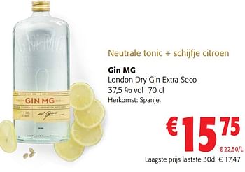 Promoties Gin mg london dry gin extra seco - Gin MG - Geldig van 13/12/2023 tot 31/12/2023 bij Colruyt