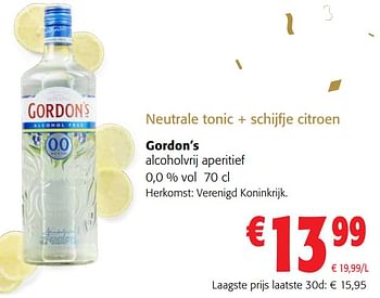 Promoties Gordon’s alcoholvrij aperitief - Gordon's - Geldig van 13/12/2023 tot 31/12/2023 bij Colruyt