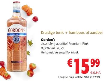 Promoties Gordon’s alcoholvrij aperitief premium pink - Gordon's - Geldig van 13/12/2023 tot 31/12/2023 bij Colruyt