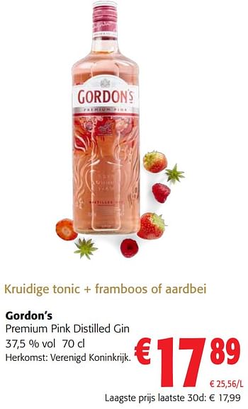 Promoties Gordon’s premium pink distilled gin - Gordon's - Geldig van 13/12/2023 tot 31/12/2023 bij Colruyt