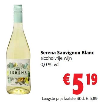 Promotions Serena sauvignon blanc alcoholvrije wijn - Vins blancs - Valide de 13/12/2023 à 31/12/2023 chez Colruyt
