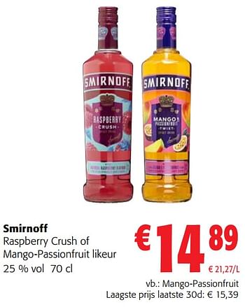 Promoties Smirnoff mango-passionfruit likeur - Smirnoff - Geldig van 13/12/2023 tot 31/12/2023 bij Colruyt