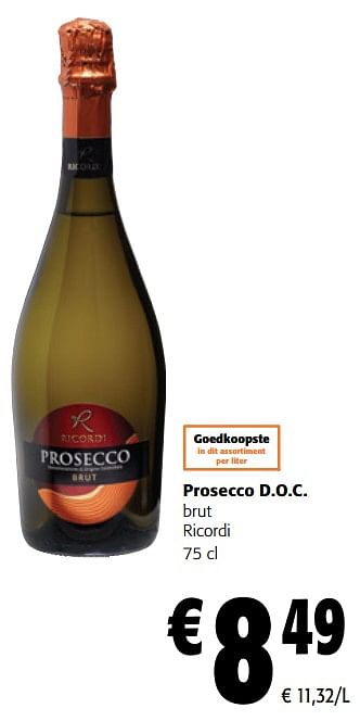 Promoties Prosecco d.o.c. brut ricordi - Schuimwijnen - Geldig van 13/12/2023 tot 31/12/2023 bij Colruyt