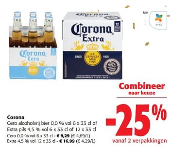 Promotions Corona cero alcoholvrij bier of extra pils - Corona - Valide de 13/12/2023 à 31/12/2023 chez Colruyt