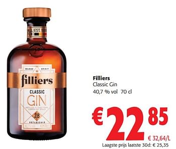 Promoties Filliers classic gin - Filliers - Geldig van 13/12/2023 tot 31/12/2023 bij Colruyt