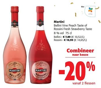 Promoties Martini bellini vine peach taste of rossini fresh strawberry taste - Martini - Geldig van 13/12/2023 tot 31/12/2023 bij Colruyt