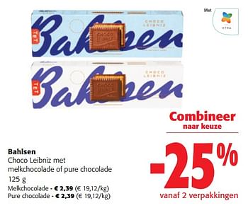 Promoties Bahlsen choco leibniz met melkchocolade of pure chocolade - Bahlsen - Geldig van 13/12/2023 tot 31/12/2023 bij Colruyt