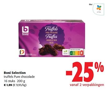 Promoties Boni selection truffels pure chocolade - Boni - Geldig van 13/12/2023 tot 31/12/2023 bij Colruyt