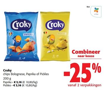 Promoties Croky chips bolognese, paprika of pickles - Croky - Geldig van 13/12/2023 tot 31/12/2023 bij Colruyt