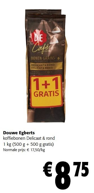 Promoties Douwe egberts koffiebonen delicaat + rond - Douwe Egberts - Geldig van 13/12/2023 tot 31/12/2023 bij Colruyt