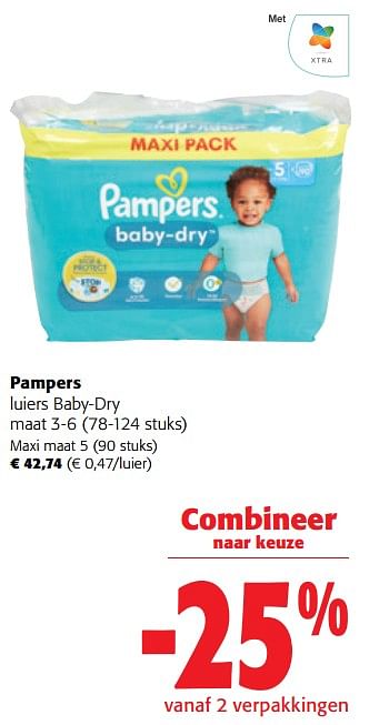 Promoties Pampers luiers baby-dry maxi maat 5 - Pampers - Geldig van 13/12/2023 tot 31/12/2023 bij Colruyt