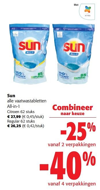Promoties Sun alle vaatwastabletten all-in-1 - Sun - Geldig van 13/12/2023 tot 31/12/2023 bij Colruyt
