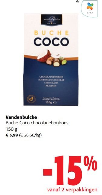 Promoties Vandenbulcke buche coco chocoladebonbons - Vandenbulcke - Geldig van 13/12/2023 tot 31/12/2023 bij Colruyt