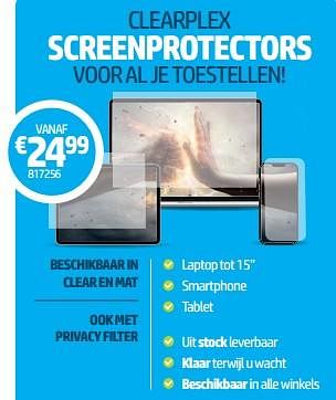 Promoties Clearplex screenprotectors - Clearplex - Geldig van 15/12/2023 tot 31/12/2023 bij Auva