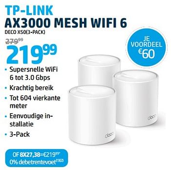 Promoties Tp-link ax3000 mesh wifi 6 deco x50 3-pack - TP-LINK - Geldig van 15/12/2023 tot 31/12/2023 bij Auva