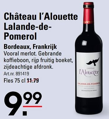Promoties Château l’alouette lalande-depomerol bordeaux, frankrijk - Rode wijnen - Geldig van 07/12/2023 tot 31/12/2023 bij Sligro