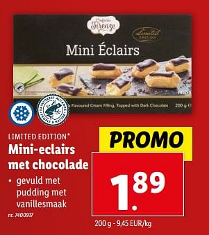 Promoties Mini-eclairs met chocolade - Limited Edition - Geldig van 20/12/2023 tot 26/12/2023 bij Lidl
