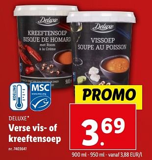 Promoties Verse vis- of kreeftensoep - Deluxe - Geldig van 20/12/2023 tot 26/12/2023 bij Lidl