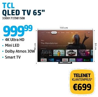 Promoties Tcl qled tv 65`` - TCL - Geldig van 15/12/2023 tot 31/12/2023 bij VCD