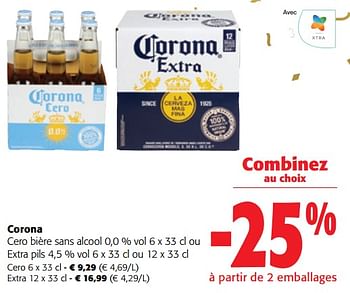 Promotions Corona cero bière sans alcool ou extra pils - Corona - Valide de 13/12/2023 à 31/12/2023 chez Colruyt