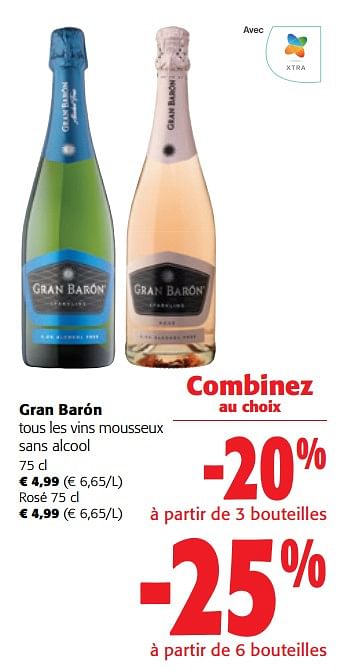 Promotions Gran barón tous les vins mousseux sans alcool - Mousseux - Valide de 13/12/2023 à 31/12/2023 chez Colruyt