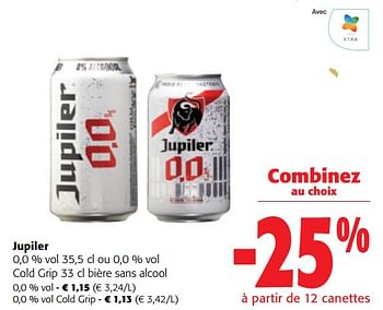 Promotions Jupiler 0,0 % vol cold grip bière sans alcool - Jupiler - Valide de 13/12/2023 à 31/12/2023 chez Colruyt