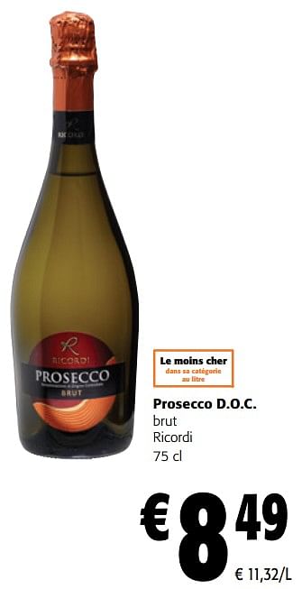 Promotions Prosecco d.o.c. brut ricordi - Mousseux - Valide de 13/12/2023 à 31/12/2023 chez Colruyt