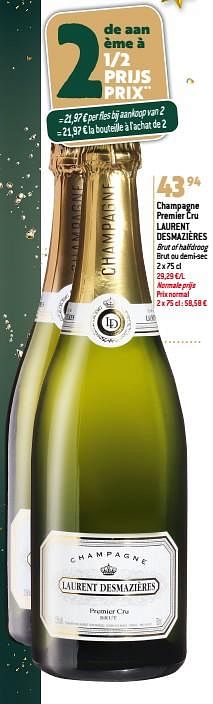 Promoties Champagne premier cru laurent desmazières - Champagne - Geldig van 22/11/2023 tot 02/01/2024 bij Match