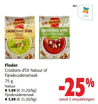 Promotions Flodor croûtons d’or natuur of fijnekruidensmaak - Flodor - Valide de 13/12/2023 à 31/12/2023 chez Colruyt