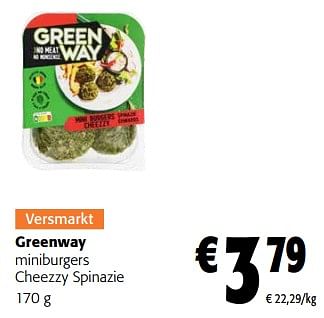 Promotions Greenway miniburgers cheezzy spinazie - Greenway - Valide de 13/12/2023 à 31/12/2023 chez Colruyt