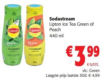 Promoties Sodastream lipton ice tea green - Sodastream - Geldig van 13/12/2023 tot 31/12/2023 bij Colruyt