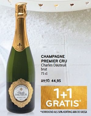 Promoties Champagne premier cru charles dauteuil brut 1+1 gratis - Champagne - Geldig van 14/12/2023 tot 02/01/2024 bij Alvo
