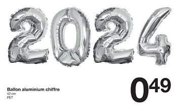 Promotions Ballon aluminium chiffre - Produit maison - Zeeman  - Valide de 16/12/2023 à 22/12/2023 chez Zeeman